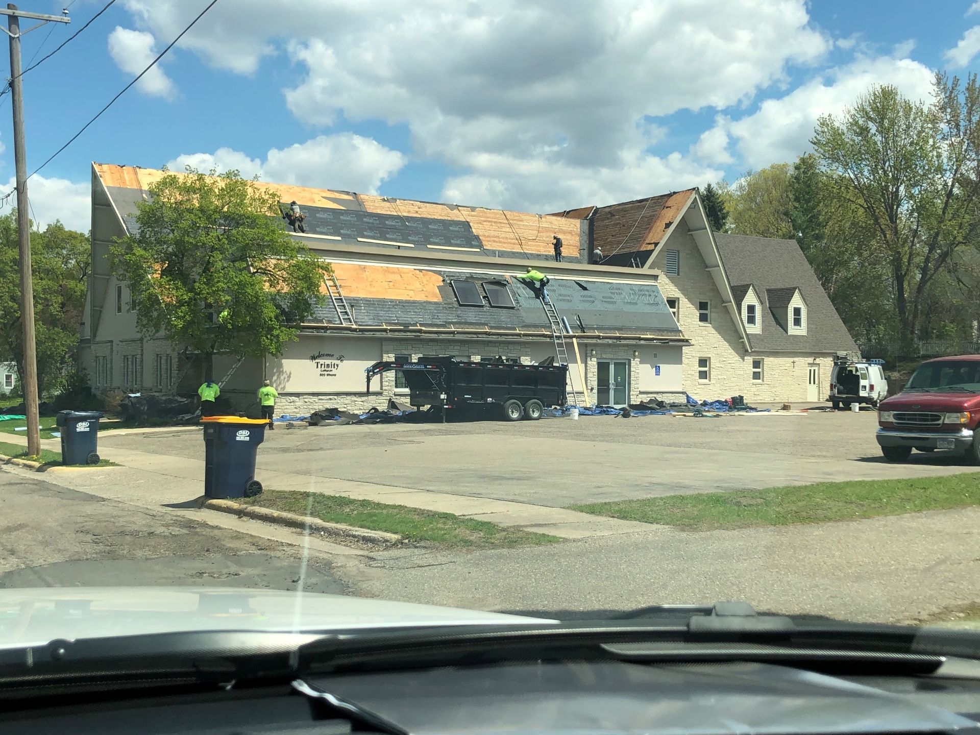 Trinity Lutheran Church mid-tearoff with new decking exposed
