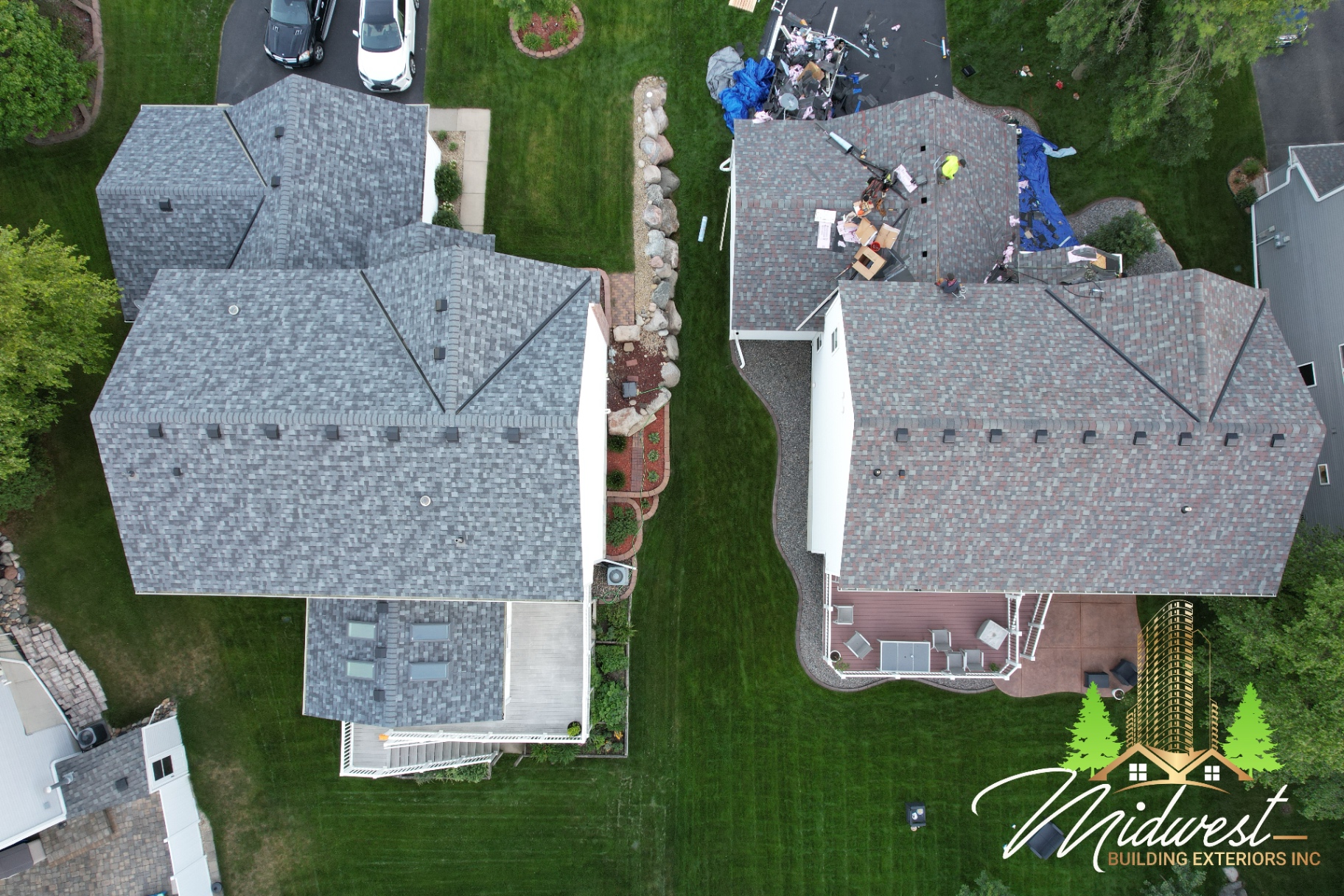 Twin-home aerial roof replacement — Bloomington, MN